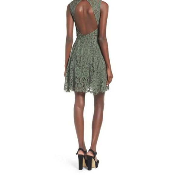 NEW Keepsake Porcelain Green Lace Open Back Dress Mini Keyhole Bohemian Summer - Picture 7 of 16